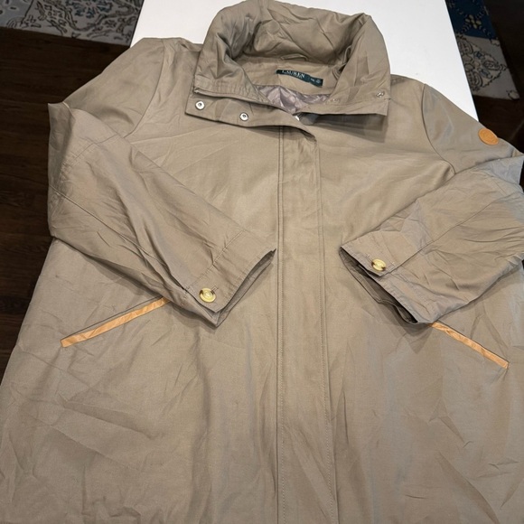 Lauren Ralph Lauren Women’s Cinched-waist Anorak Jacket Sz XXL Khaki Tan Hooded - Picture 8 of 15
